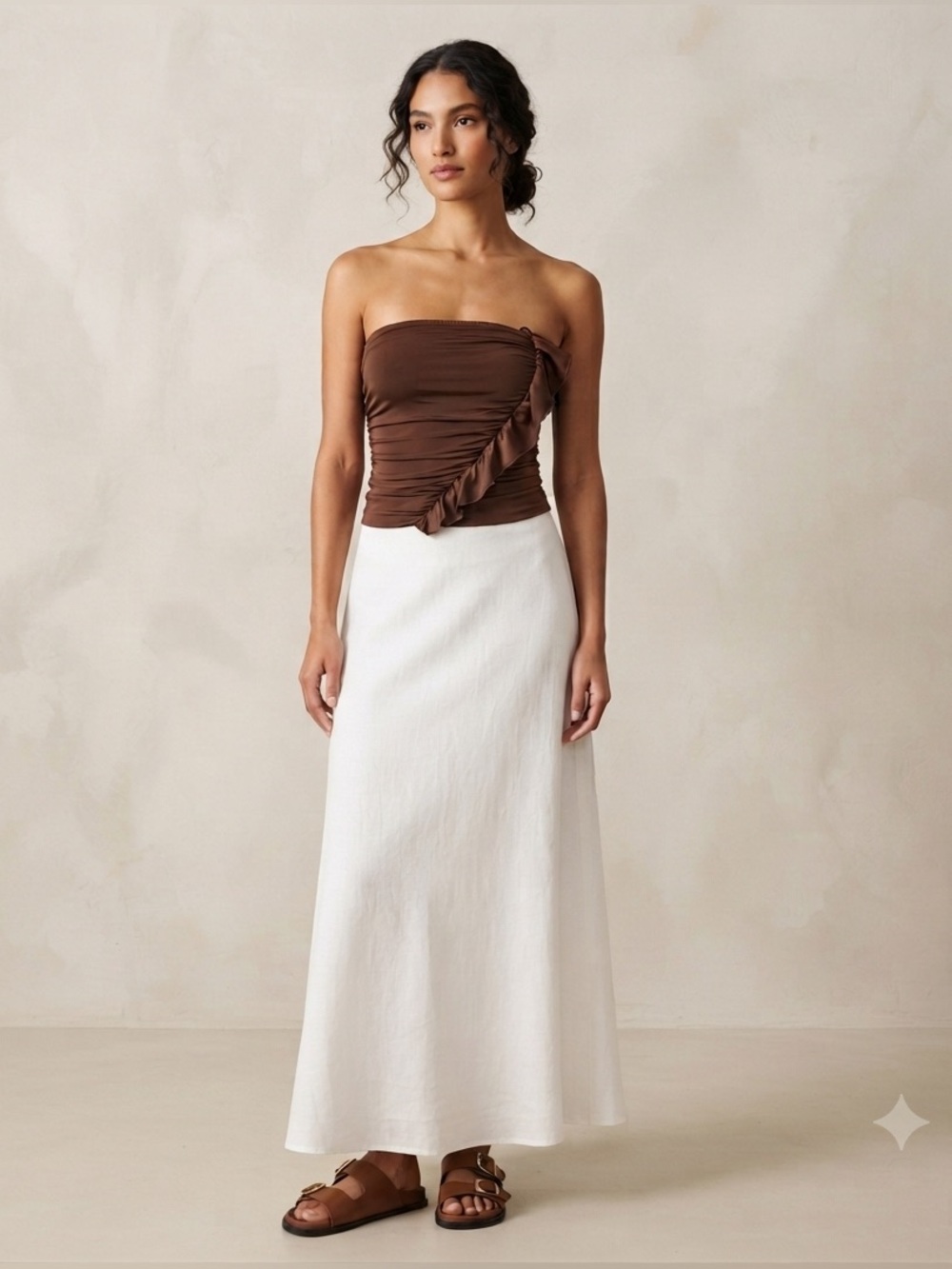 Gaze Brown Ruffle Strapless Top - Picture 7 of 7